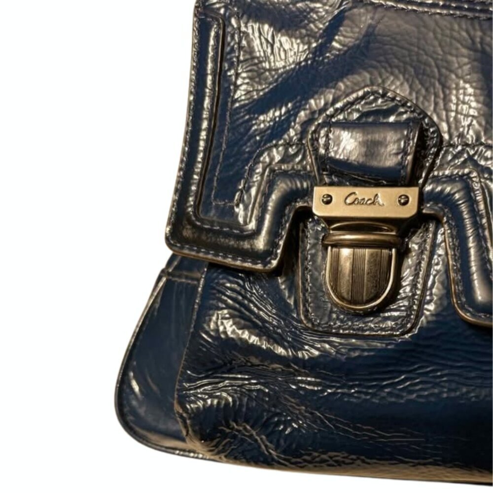 Authentic Coach Poppy Blue Teal Patent Leather Hobo Tote Bag H1169-18717 - Picture 5 of 6